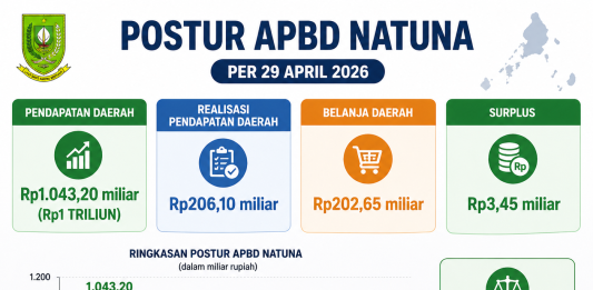 APBD Natuna 29 April 2026, dari Rp1 Triliun, Realisasi Rp206,10 Miliar, Belanja Rp202,65 Miliar, Surplus Rp3,45 Miliar
