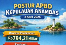 Postur APBD Kepulauan Anambas 2 April 2026, dari Rp794,21 miliar, Realisasi Rp159,59 miliar