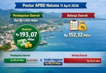 Postur APBD Natuna 11 April 2026, dari Rp1 Triliun, Realisasi Rp193,07 Miliar, Belanja Rp152,32 Miliar