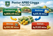 Postur APBD Lingga 11 April 2026, dari Rp800,49 Miliar, Realisasi Rp69,16 Miliar, Belanja Rp100,98 Miliar
