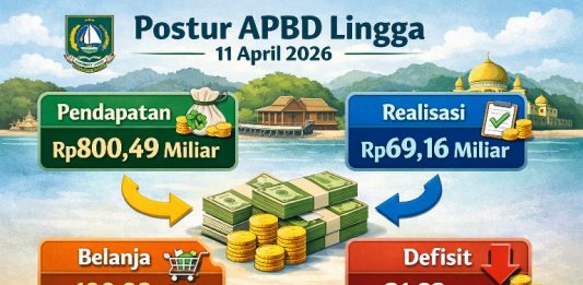 Postur APBD Lingga 11 April 2026, dari Rp800,49 Miliar, Realisasi Rp69,16 Miliar, Belanja Rp100,98 Miliar