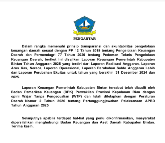 Laporan Keuangan Pemerintah Kabupaten Bintan Tahun Anggaran 2025